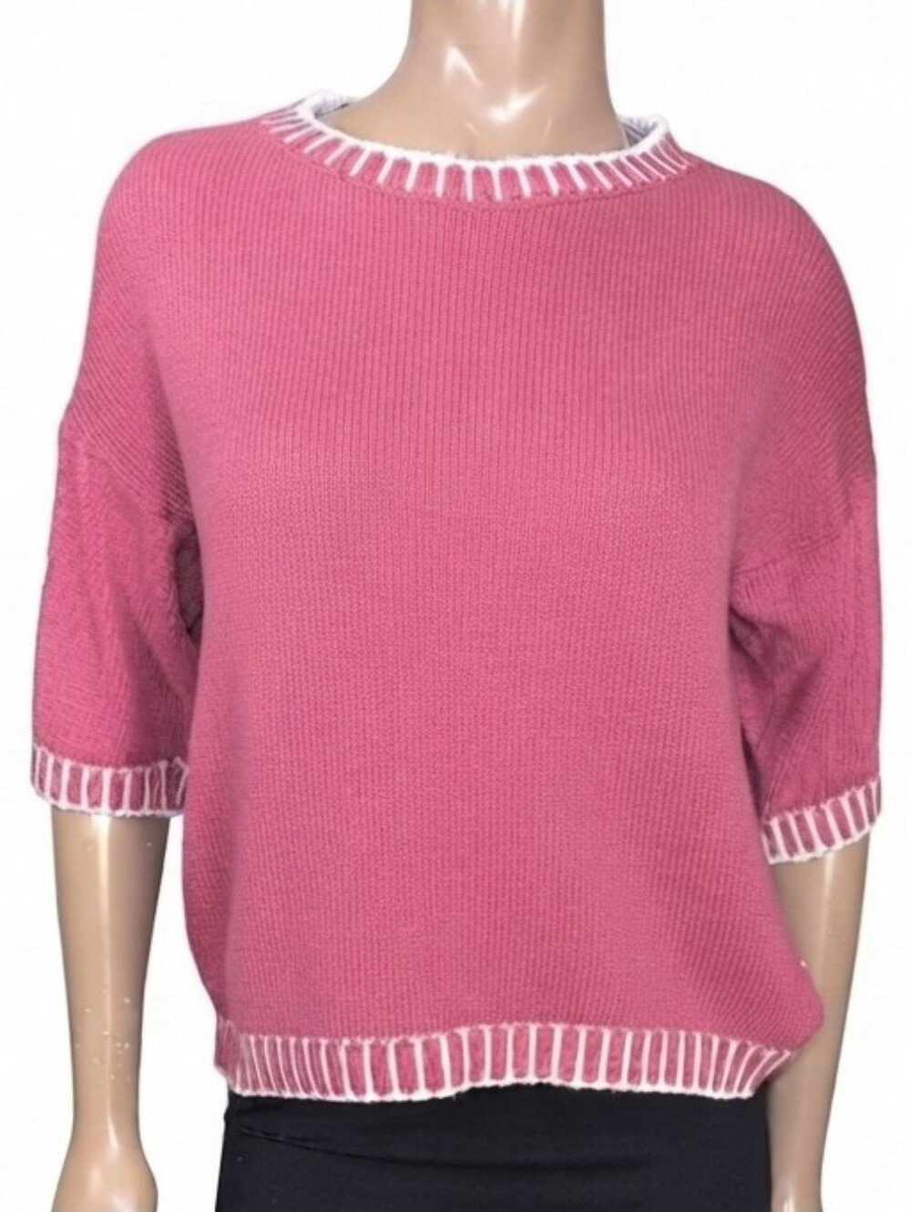 Young Maglificio Italy Relaxed Fit Knit Sweater Womens Size Medium Pink White